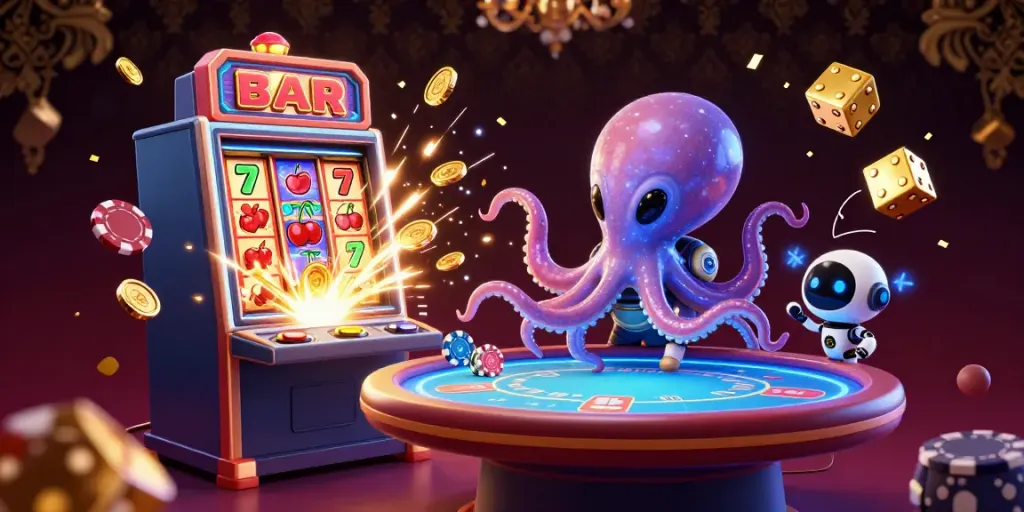 Engage with cm88's thrilling gameplay, featuring a lively alien octopus and dynamic casino elements.