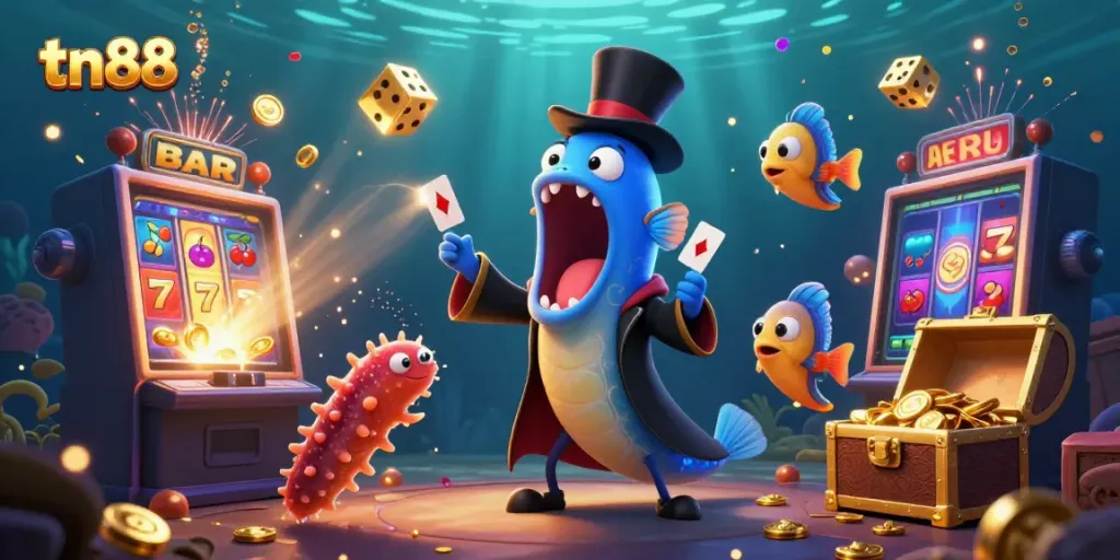 Experience thrilling gameplay at tn88 with vibrant characters and a jackpot scene.