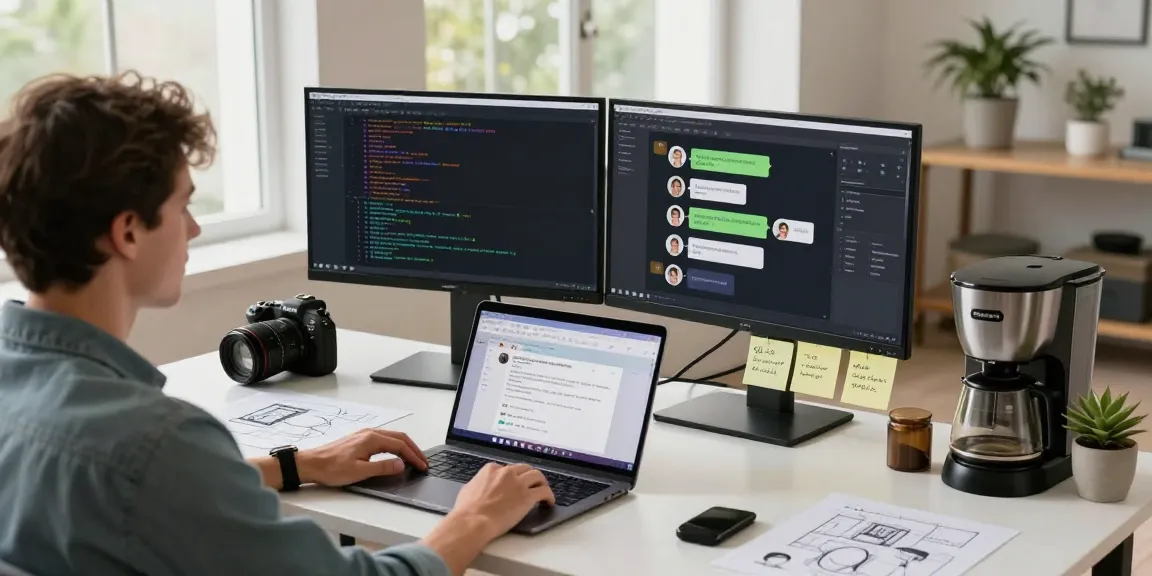 Dynamic workspace scene with juicy chat ai development in progress, highlighting coding and tech innovation.