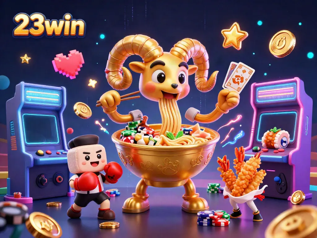 Experience the excitement of 23win's gaming scene with vibrant characters and casino elements.