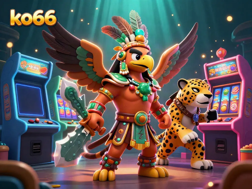 Experience thrilling adventures with ko66 featuring Aztec warriors and vibrant slot game elements.