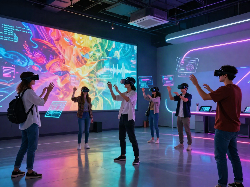 Interactive AI-driven experience for adults, showcasing immersive technology and creative engagement in a vibrant setting.