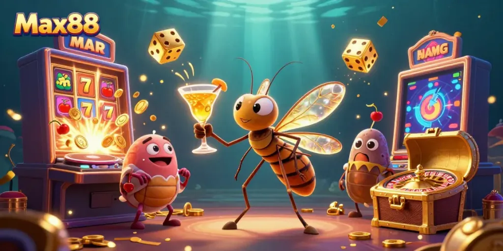 Max88's casino world comes alive with vibrant characters and iconic gaming symbols.