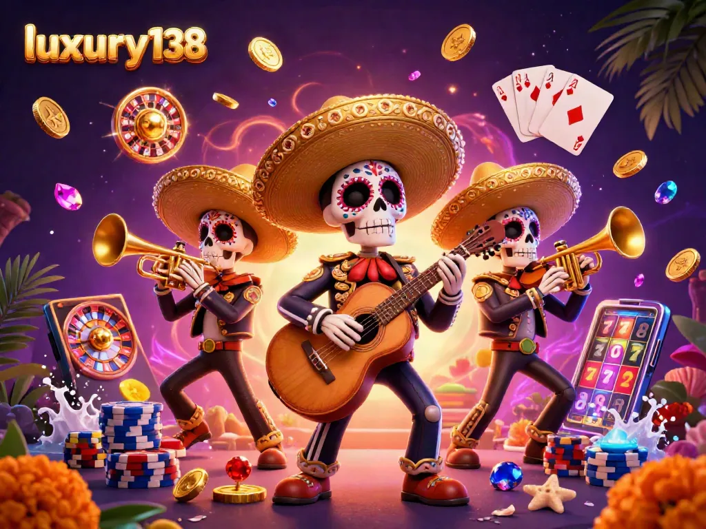 Experience thrilling gaming at luxury138 with colorful casino elements and festive vibes.