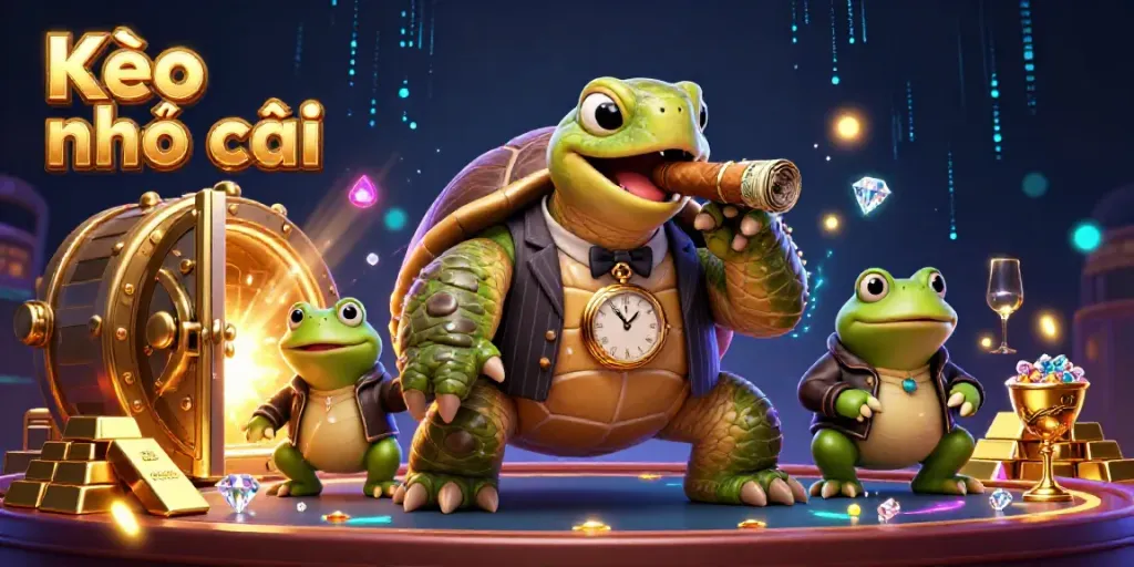 Experience Kèo nhà cái through a vibrant 3D illustration featuring a tuxedoed turtle with casino elements.