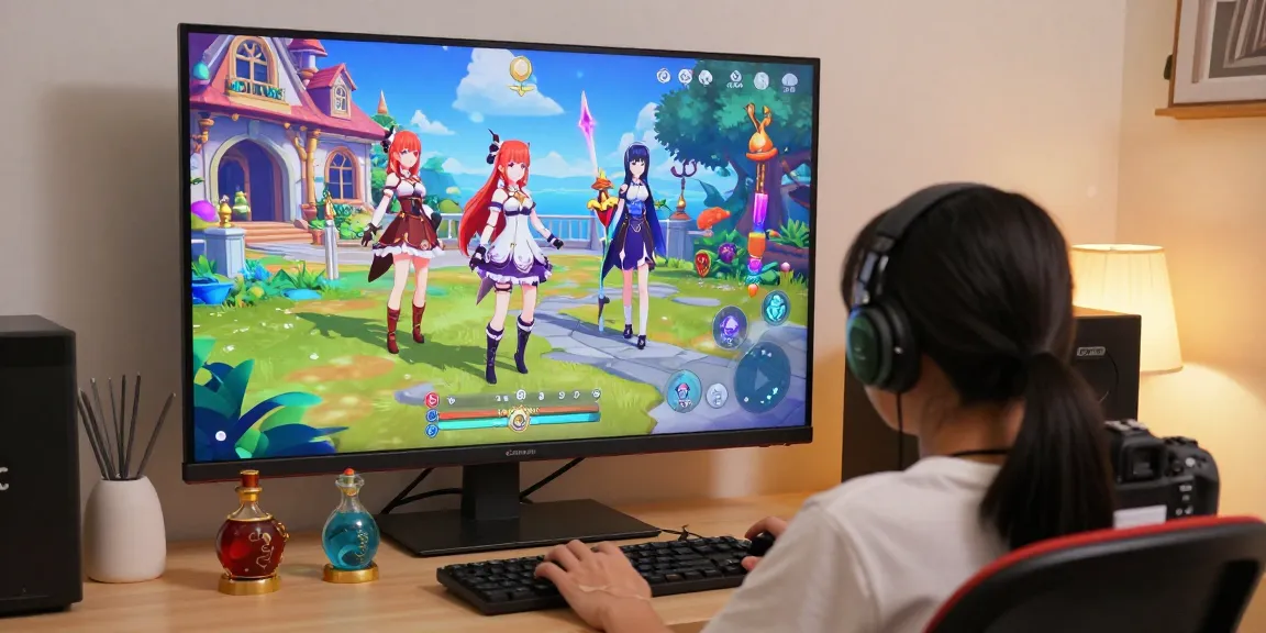 Engaging gaming scene of hentaigames showcasing character creation in a vibrant mansion.