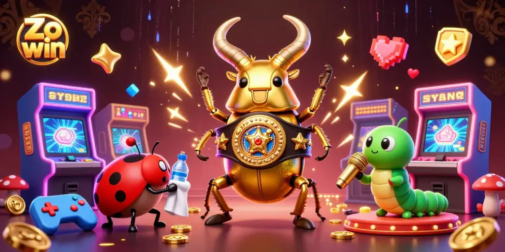 Win big with Zo win in this dynamic 3D illustration of a colorful casino scene.
