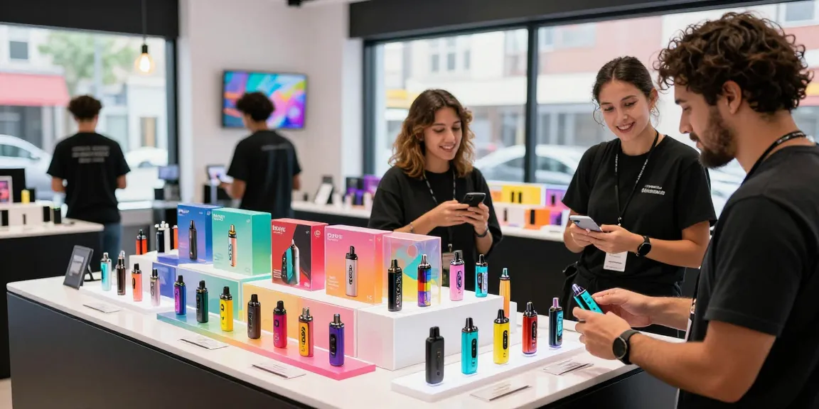Discover top disposable vapes shop in usa with diverse flavors and high-puff devices in a vibrant e-commerce setting.