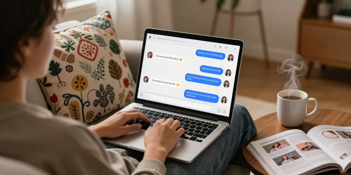 Engaging NSFW AI chat setting with user on couch and vibrant chatbot interface.