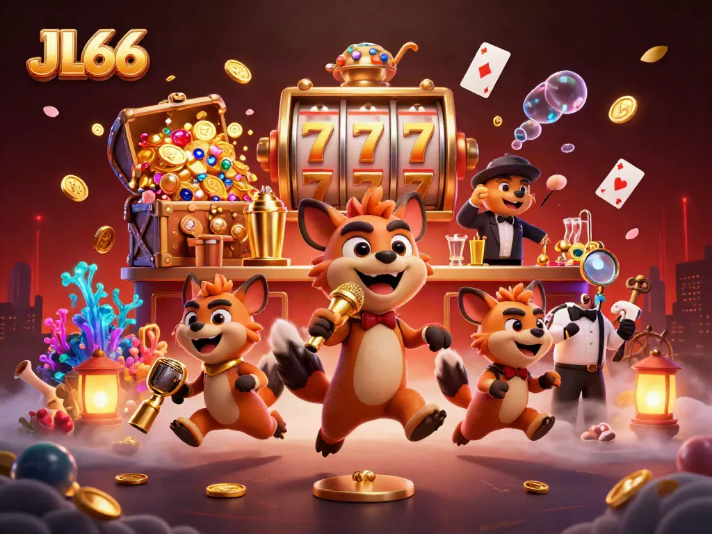 Experience the vibrant casino ambiance of JL66 with animated hyenas engaging in gambling and entertainment.