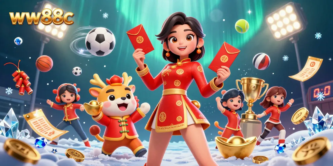Engage with ww88c's vibrant casino scene showcasing sports betting excitement with colorful characters and elements.