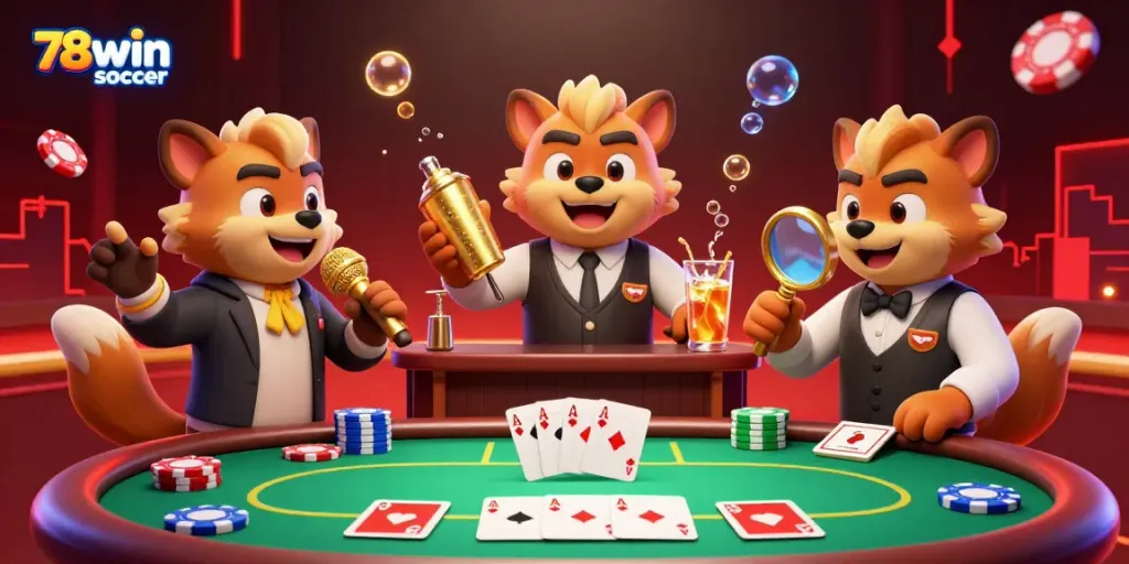 Engaging hyena casino scene showcasing 78win soccer with vibrant comedy elements and poker chips.