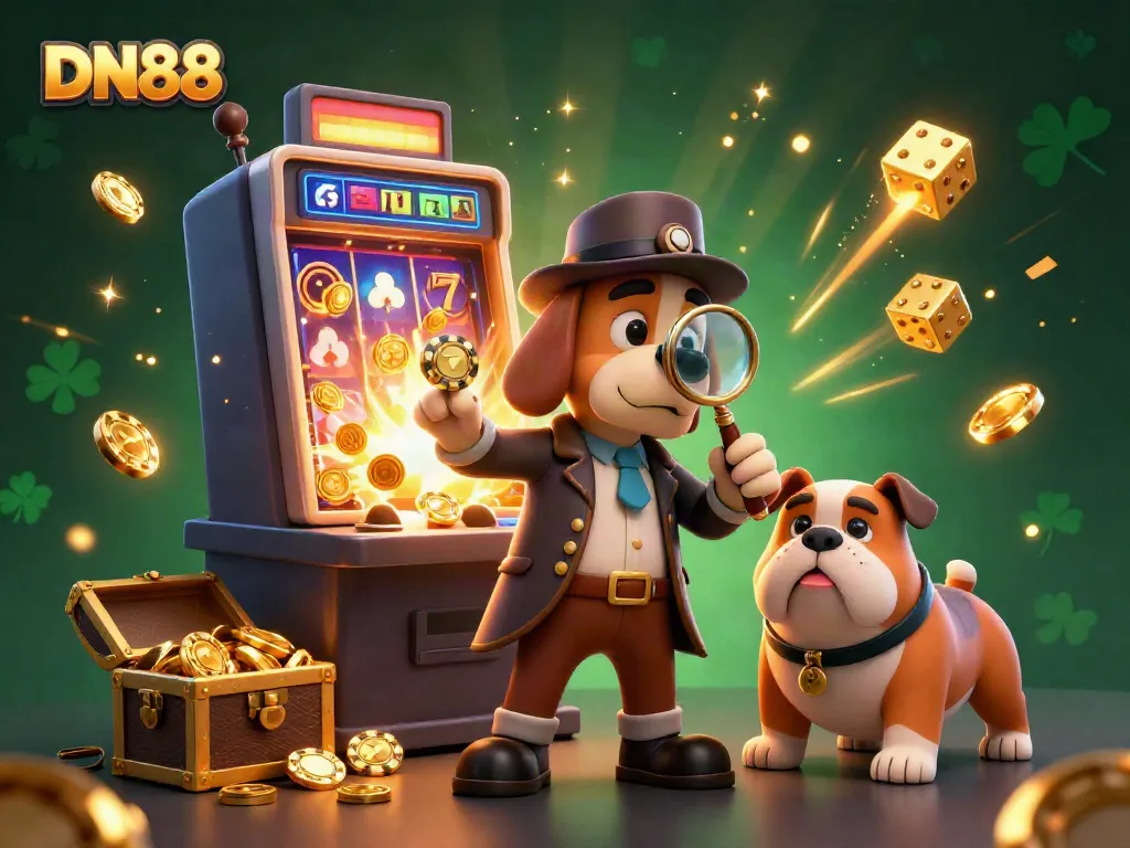 Engage with DN88's thrilling atmosphere as a detective uncovers golden poker chip clues amid a dynamic casino world.