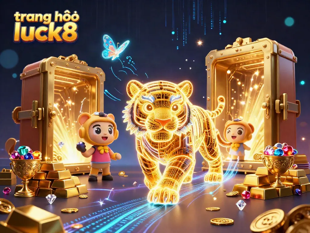 Experience the allure of trang chủ luck8 with a spectacular digital cosmic casino scene featuring golden tiger and jewels.