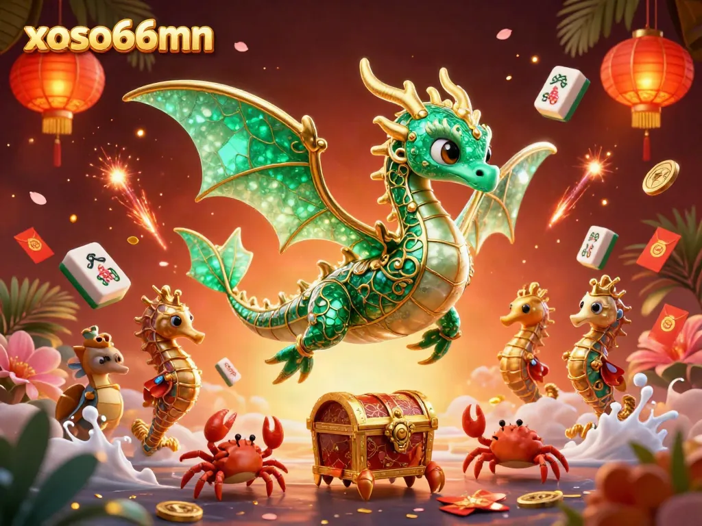 Engaging scene inspired by xoso66mn featuring a sea dragon surrounded by playful casino elements.