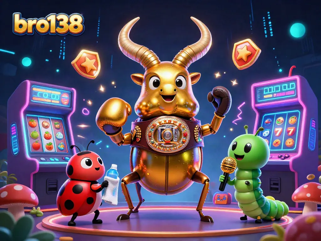 Experience thrilling gameplay with bro138 in a vibrant casino-themed illustration featuring action-packed game elements.
