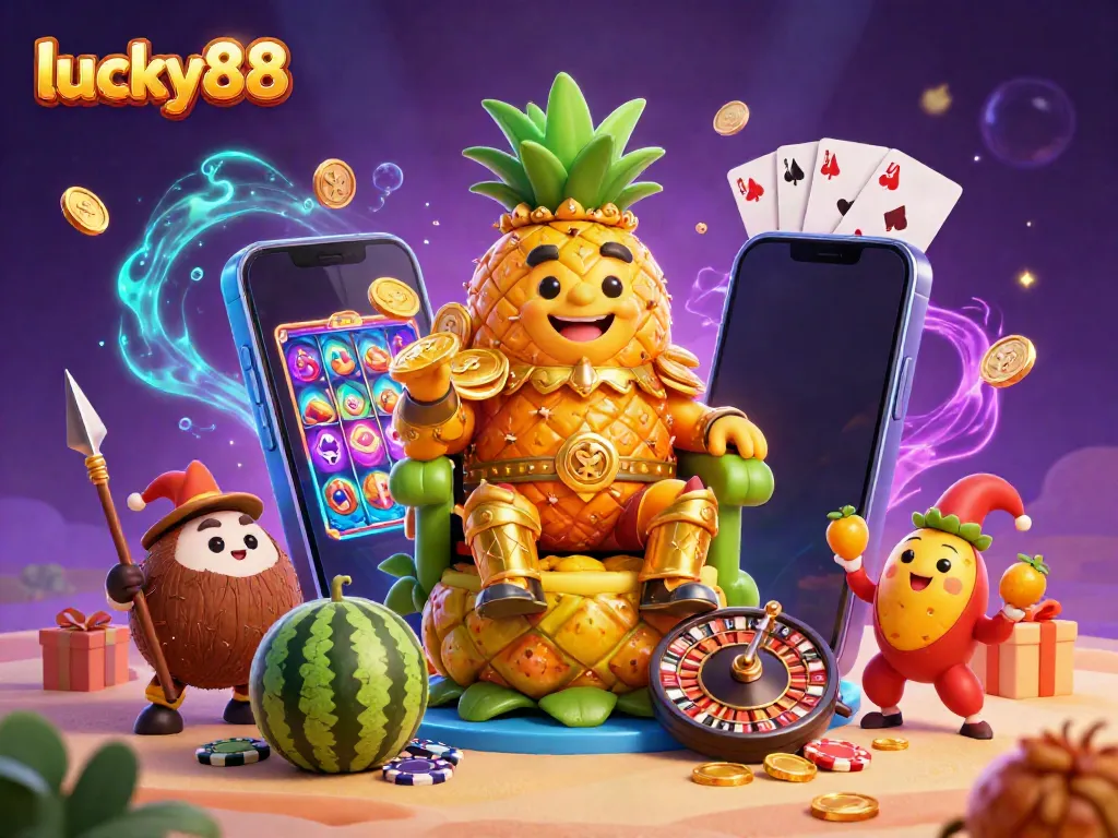 Experience exciting gameplay and jackpots with lucky88 in this vibrant casino-themed illustration.