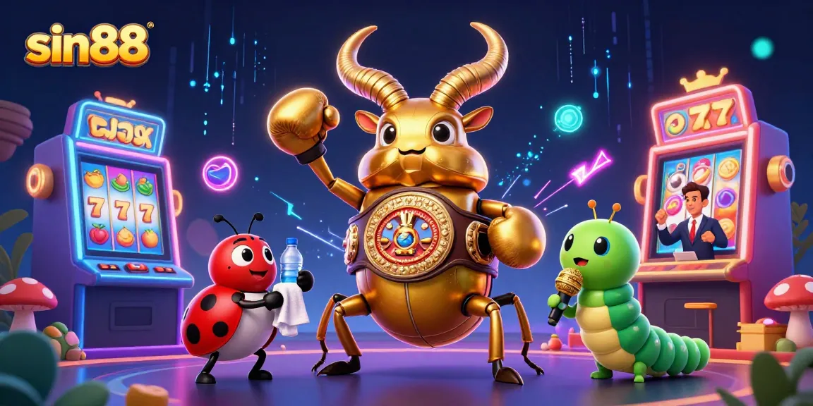 Engage with sin88 in an exciting cartoon casino scene featuring vibrant slot machines and characters.