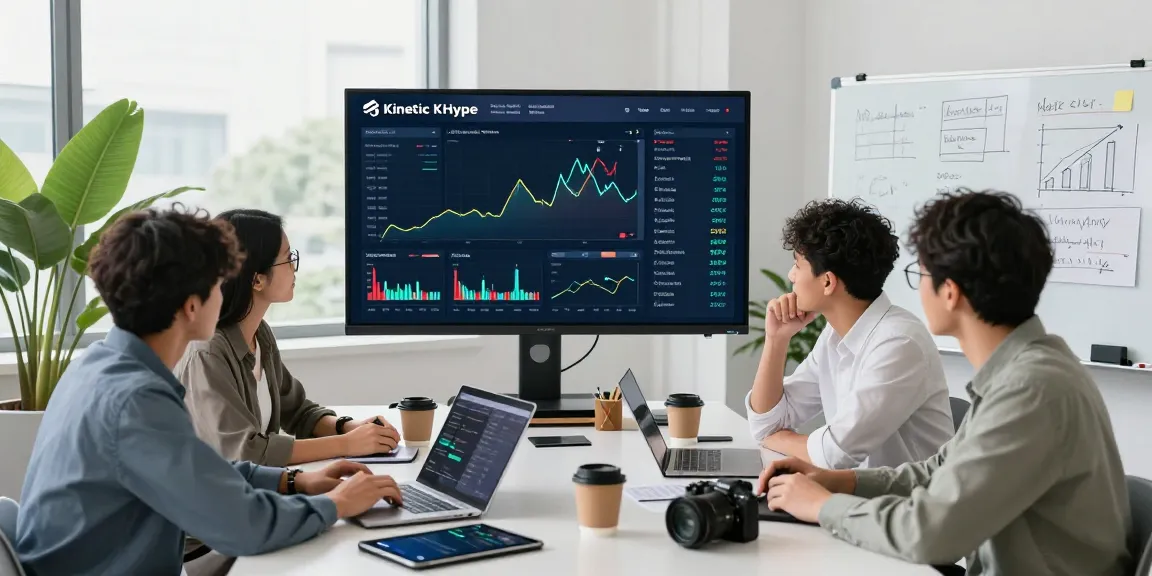 Kinetic KHype finance team collaborating on blockchain analytics in a modern office