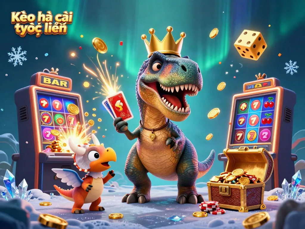 Experience vibrant Kèo nhà cái trực tuyến with friendly characters celebrating wins in a dynamic casino setting.