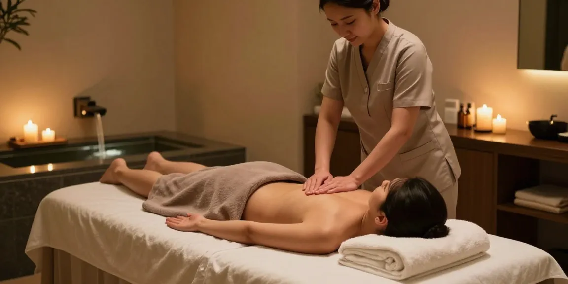 Therapist providing 강남출장안마 in a calming home spa setting with warm lighting.