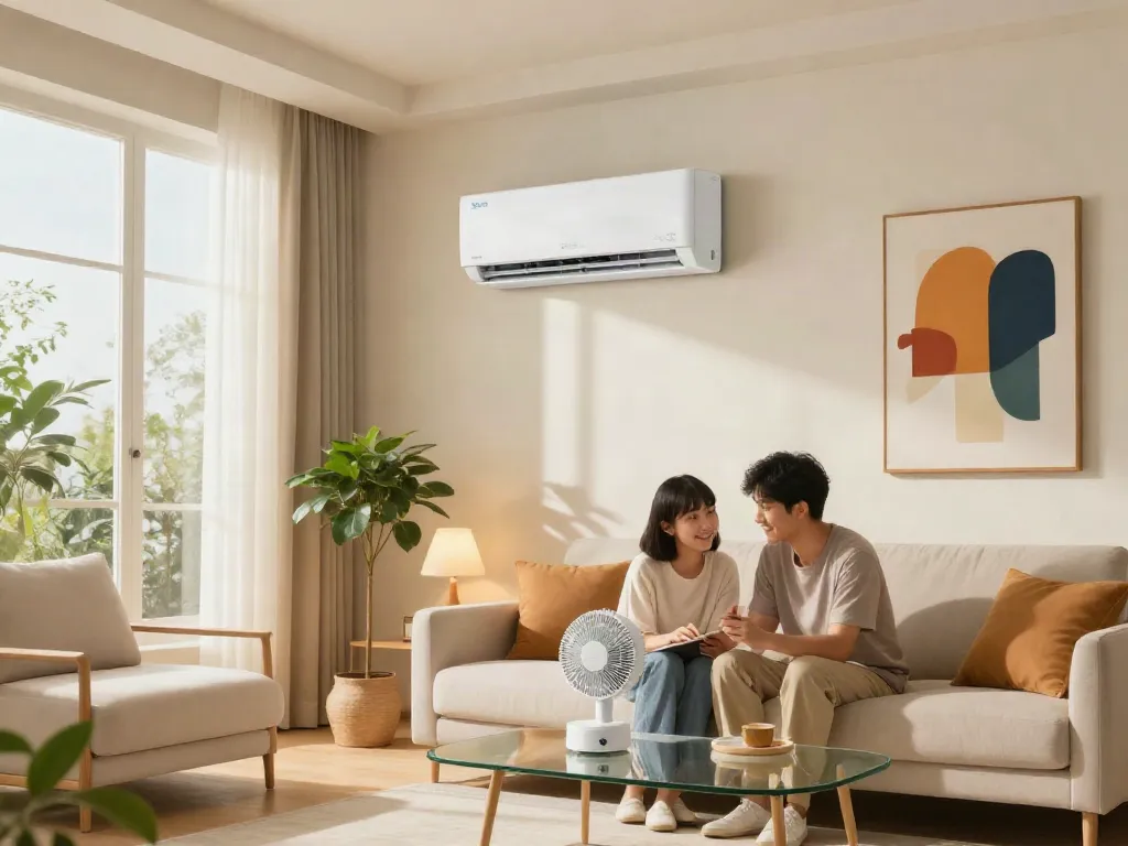 Interior of a modern home showcasing a mini split air conditioning unit in a cozy living room.