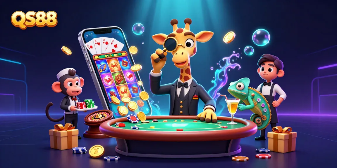 Experience thrilling gaming action at QS88 with a high-roller giraffe enjoying elite poker.