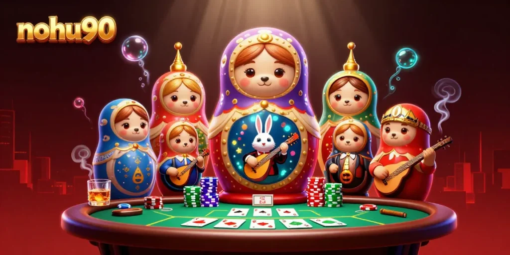 Experience thrilling gameplay with nohu90 as bears reveal hidden casino talents in a vibrant scene.