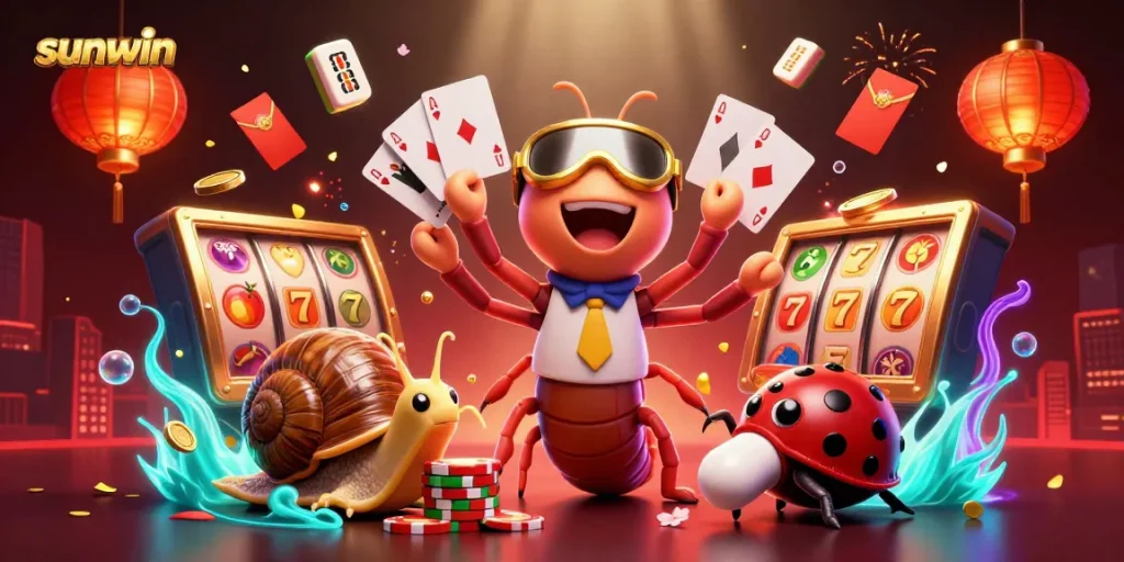Experience thrilling gameplay at Sunwin with a vibrant casino illustration showcasing a dealer and high-roller elements.