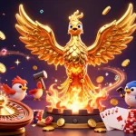 Experience the excitement of 789win1's casino games with a dynamic golden phoenix illustration.