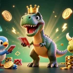 Join the thrilling fun at 888NEW with T-Rex and friends enjoying casino games