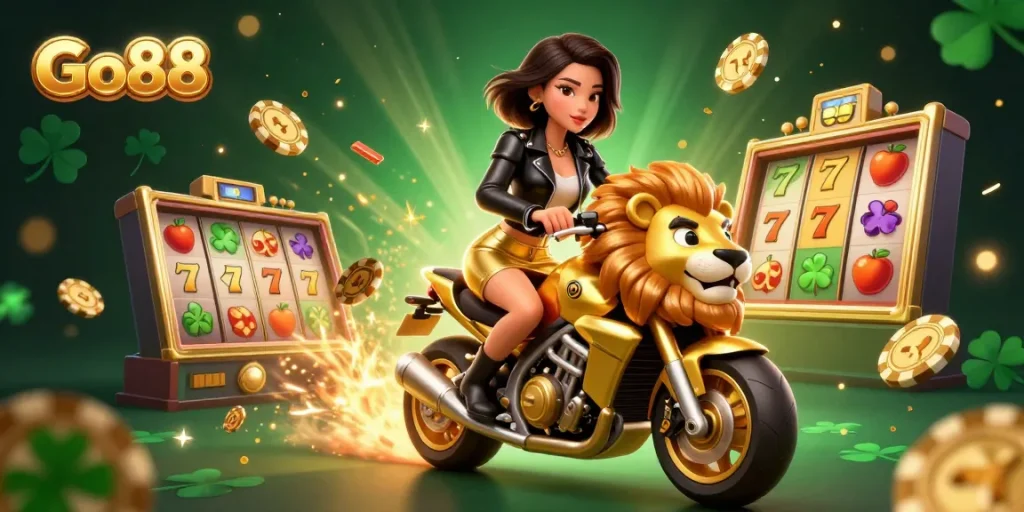 Experience thrilling wins at Go88 with this dynamic slot game illustration featuring exciting elements.