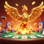 Enhance your gaming luck with the dynamic jbo casino scene featuring a golden phoenix and poker symbols.