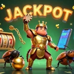 Experience the excitement of RED88 while the gladiator beetle celebrates jackpot wins in a vibrant casino scene.