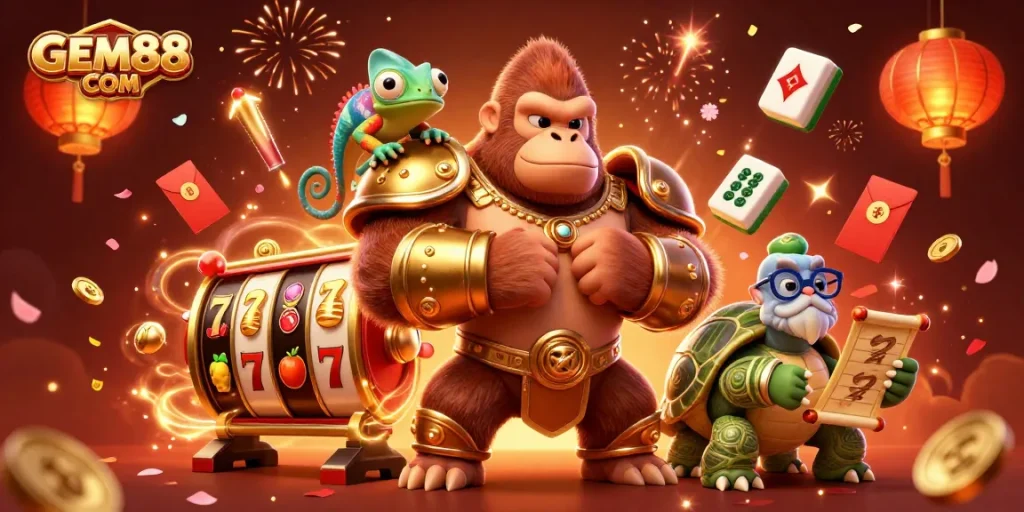 Engage in thrilling gameplay at GEM88 COM, featuring exciting slot machines and vibrant casino elements.