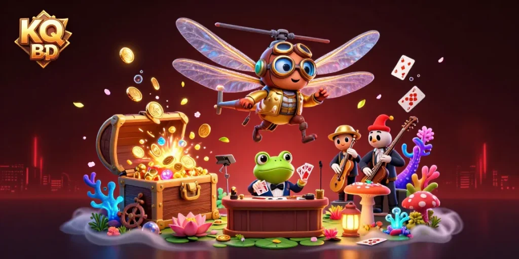 KQ BĐ showcases thrilling card deals at the lily pad casino with vibrant characters and rich game elements.