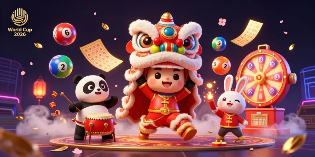 Engage with the exciting World Cup 2026 theme featuring dynamic lottery elements and festive characters.