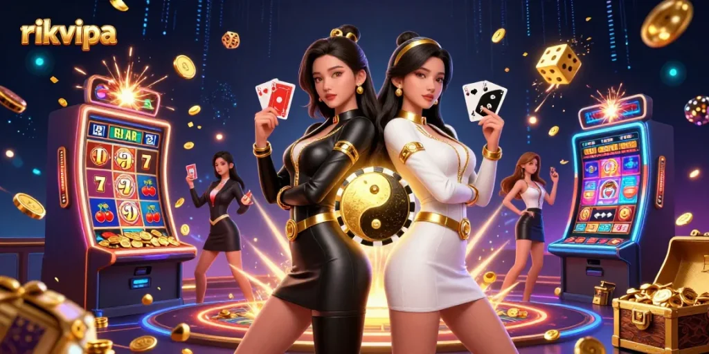 Experience thrilling games at rikvipa with stunning twin characters showcasing poker action.