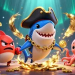Experience thrilling gaming with QQ88 Gives, featuring a pirate shark, pufferfish boxer, and octopus with gold coins.