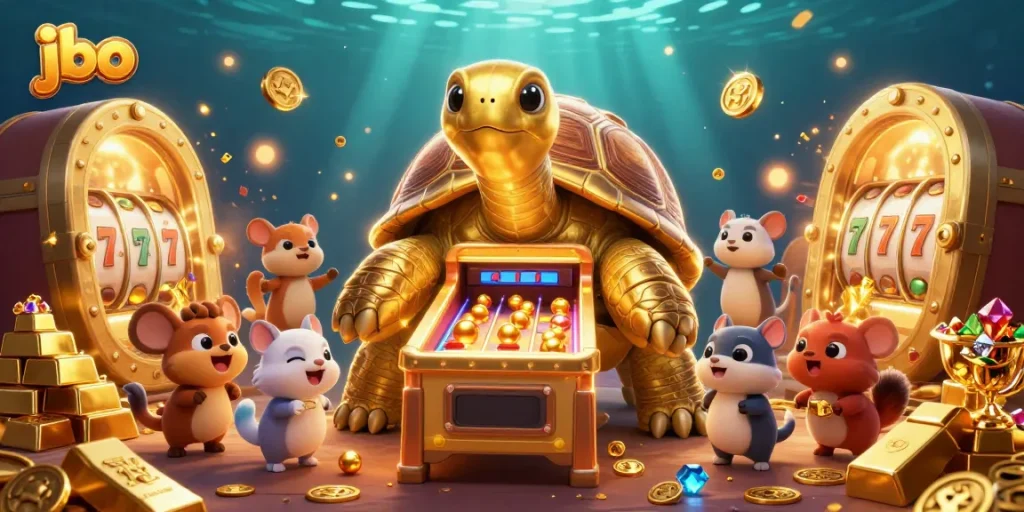 Engage in thrilling slot action at jbo with golden tortoise and treasure, all in 3D