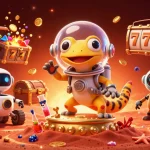 Engage in thrilling gameplay at ww88 with a vibrant, 3D cartoon scene featuring a Martian gecko in a golden casino.