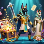 Experience nohu action with animated characters, slot reels, and treasures in vibrant 3D illustration.