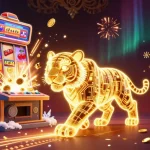 Experience the thrill of 98WIN online casino with a vibrant 3D illustration of a golden tiger and jackpot!