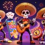 Atas Login engaging illustration of mariachi band with vibrant casino elements enhancing online gaming experience