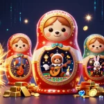 Playful Franco bear in a bustling casino scene with golden treasures.