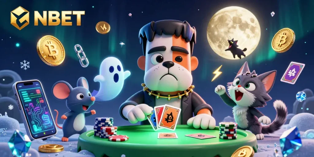 Experience NBET's thrilling casino action with a 3D cartoon scene featuring unique characters and vibrant game elements.
