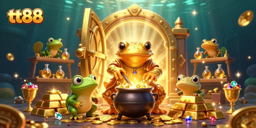 Engage in thrilling gaming adventures at tt88, a vibrant casino landscape filled with gold, jewels, and excitement.