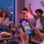 Engaging scene of a user enjoying KO66 app in a vibrant gaming environment with friends.
