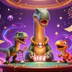 Discover the vibrant scene of five 88 with a giant brontosaurus and raptor dealer in a lively casino.