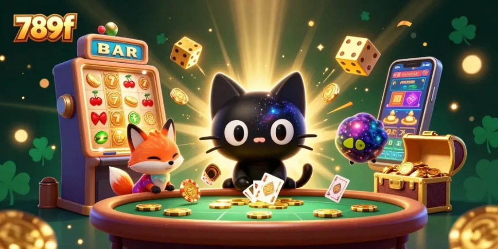 Experience thrilling gameplay at 789f with an engaging cosmic casino scene featuring an enchanting black hole cat.